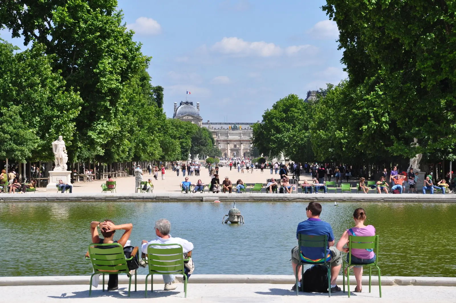 The Jardin des Tuileries on a summer afternoon, looking toward the Louvre.